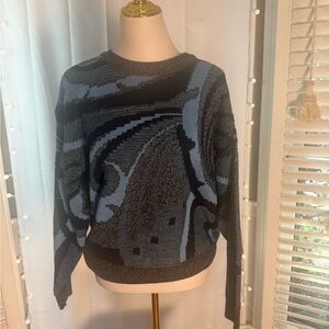 Vintage Saturdays Abstract Knit Sweater Blue Black Geometric 90s Large